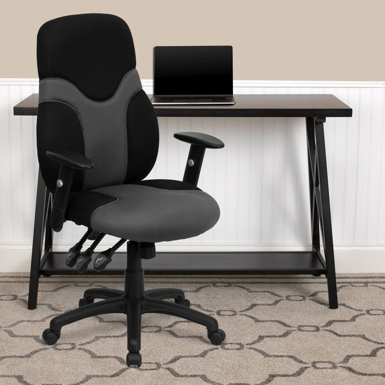 High Back Ergonomic Black and Gray Mesh Swivel Task Office Chair with Adjustable Arms - Sit Healthier