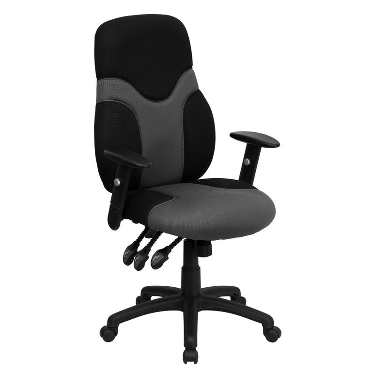 High Back Ergonomic Black and Gray Mesh Swivel Task Office Chair with Adjustable Arms - Sit Healthier