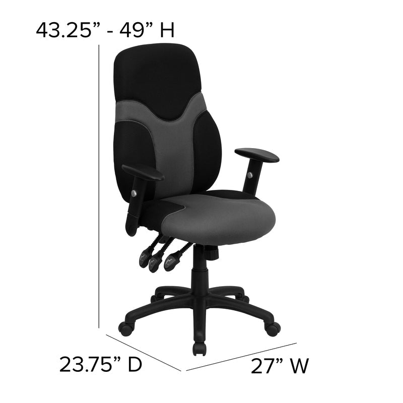 High Back Ergonomic Black and Gray Mesh Swivel Task Office Chair with Adjustable Arms - Sit Healthier