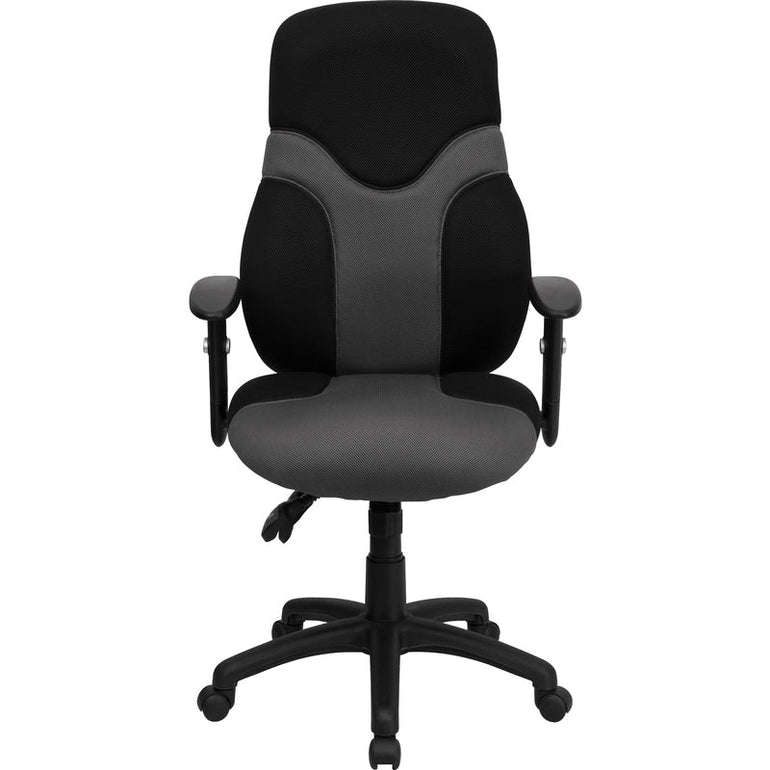 High Back Ergonomic Black and Gray Mesh Swivel Task Office Chair with Adjustable Arms - Sit Healthier