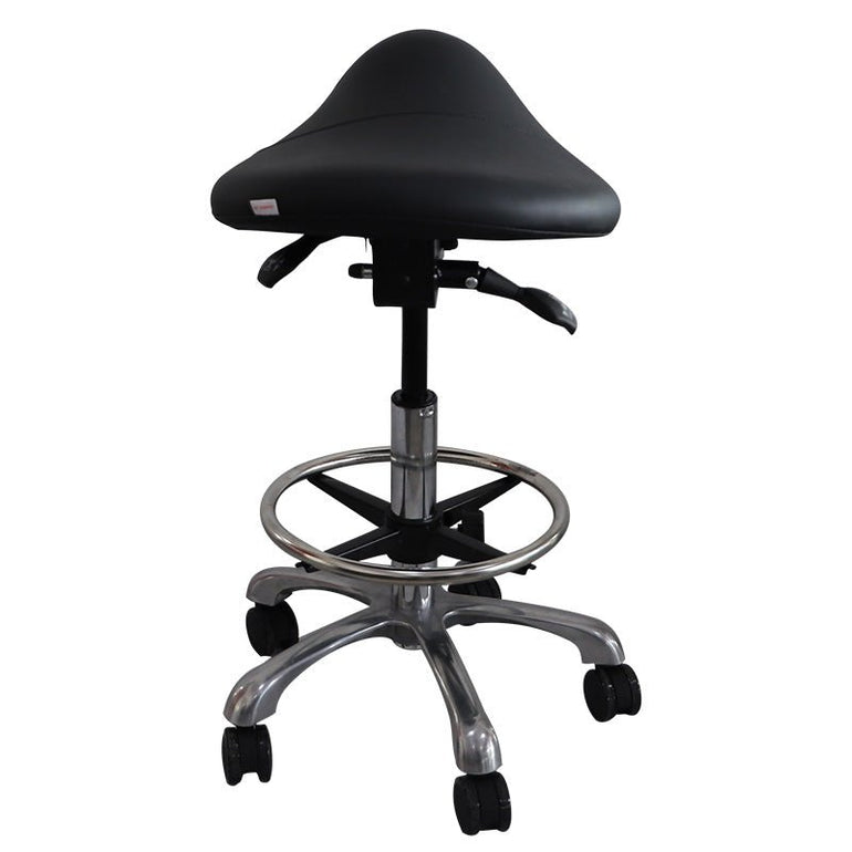 Hydraulic Saddle Shape Rolling Stool with Tilt-able Seat & FootRest - Sit Healthier