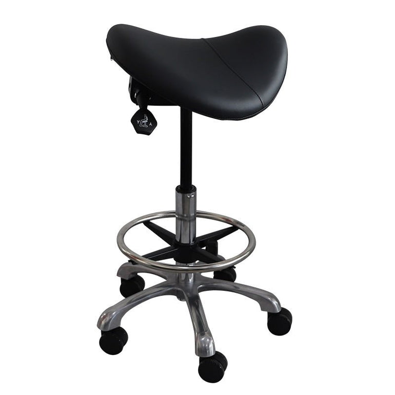 Hydraulic Saddle Shape Rolling Stool with Tilt-able Seat & FootRest - Sit Healthier