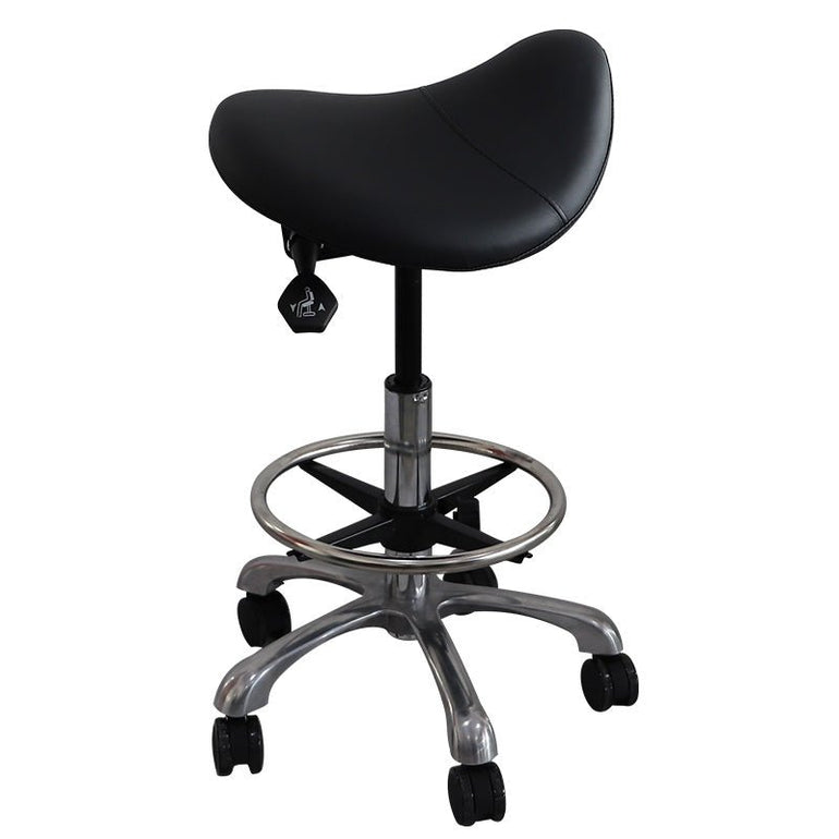 Hydraulic Saddle Shape Rolling Stool with Tilt-able Seat & FootRest - Sit Healthier