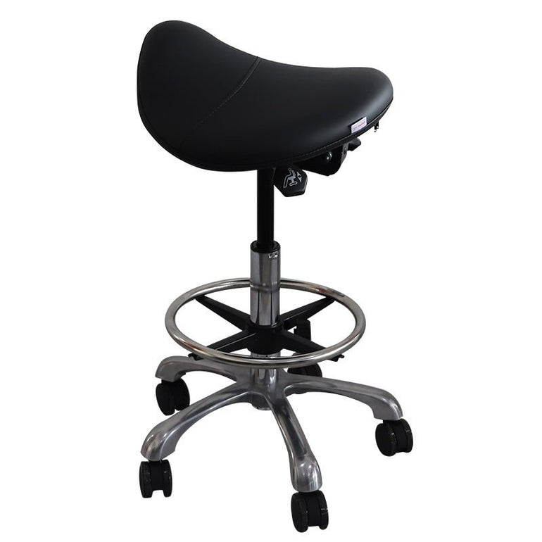 Hydraulic Saddle Shape Rolling Stool with Tilt-able Seat & FootRest - Sit Healthier
