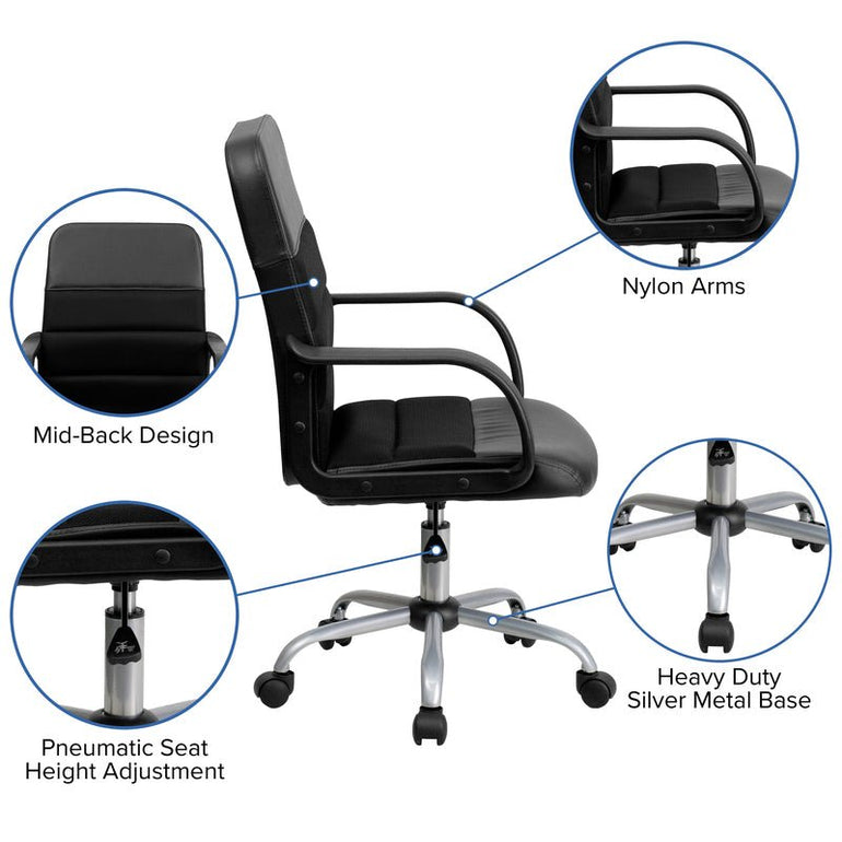 Mid-Back Black LeatherSoft and Mesh Swivel Task Office Chair with Arms - Sit Healthier