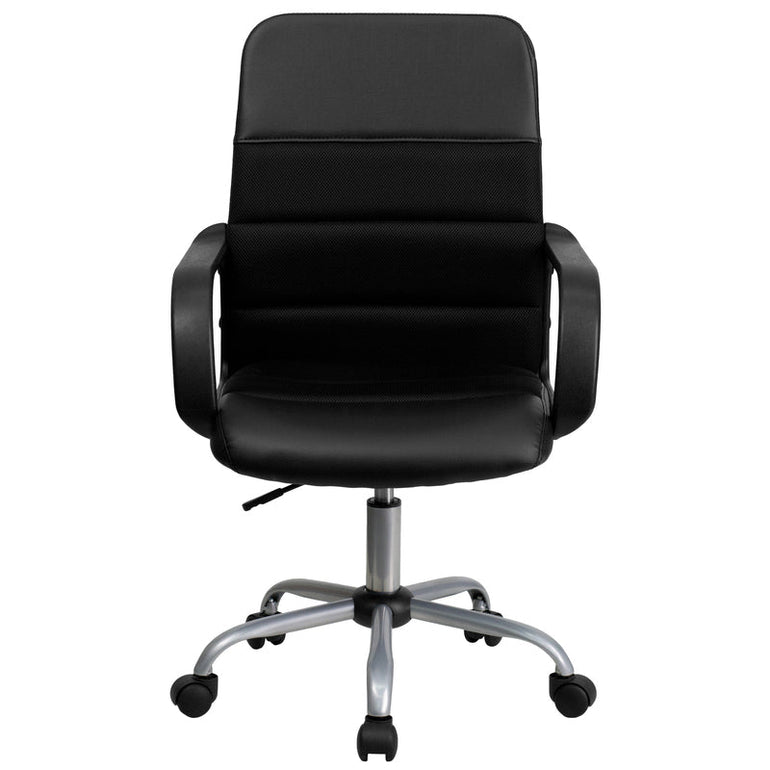 Mid-Back Black LeatherSoft and Mesh Swivel Task Office Chair with Arms - Sit Healthier