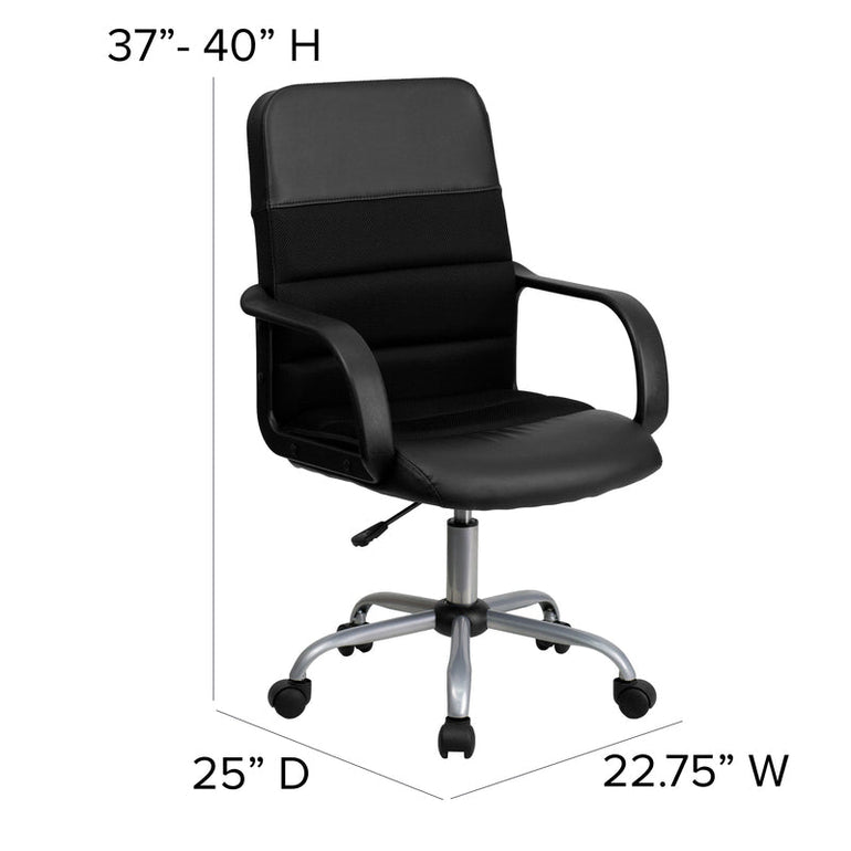Mid-Back Black LeatherSoft and Mesh Swivel Task Office Chair with Arms - Sit Healthier