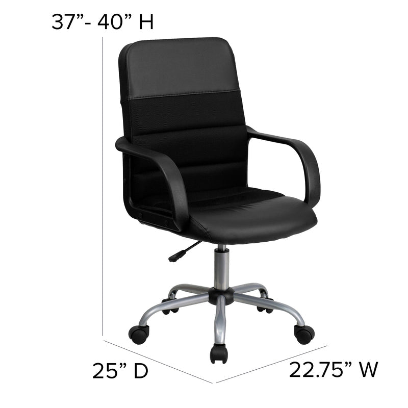 Mid-Back Black LeatherSoft and Mesh Swivel Task Office Chair with Arms - Sit Healthier