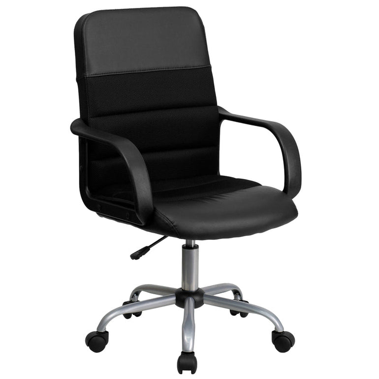 Mid-Back Black LeatherSoft and Mesh Swivel Task Office Chair with Arms - Sit Healthier