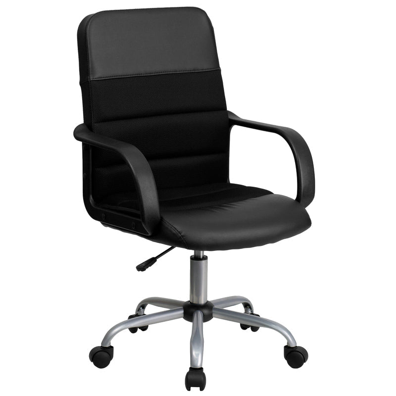 Mid-Back Black LeatherSoft and Mesh Swivel Task Office Chair with Arms - Sit Healthier