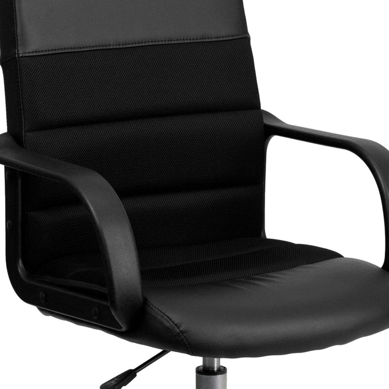 Mid-Back Black LeatherSoft and Mesh Swivel Task Office Chair with Arms - Sit Healthier