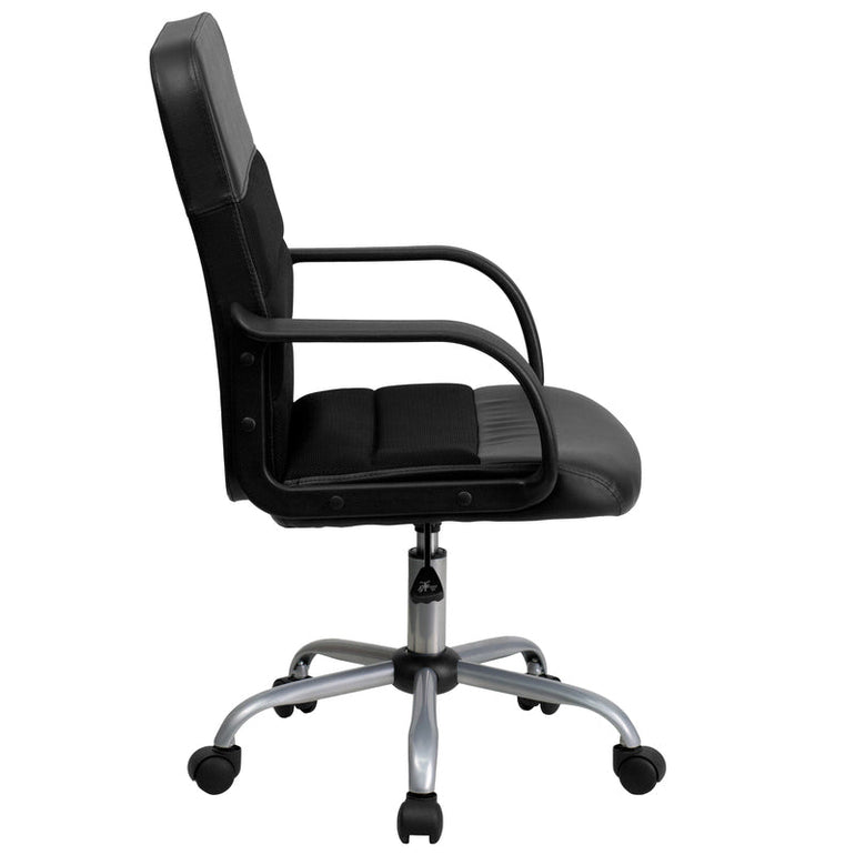 Mid-Back Black LeatherSoft and Mesh Swivel Task Office Chair with Arms - Sit Healthier