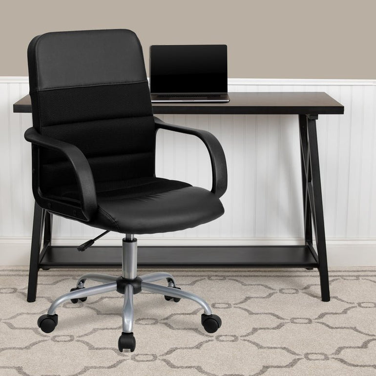 Mid-Back Black LeatherSoft and Mesh Swivel Task Office Chair with Arms - Sit Healthier