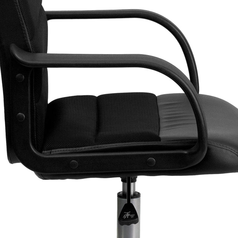 Mid-Back Black LeatherSoft and Mesh Swivel Task Office Chair with Arms - Sit Healthier