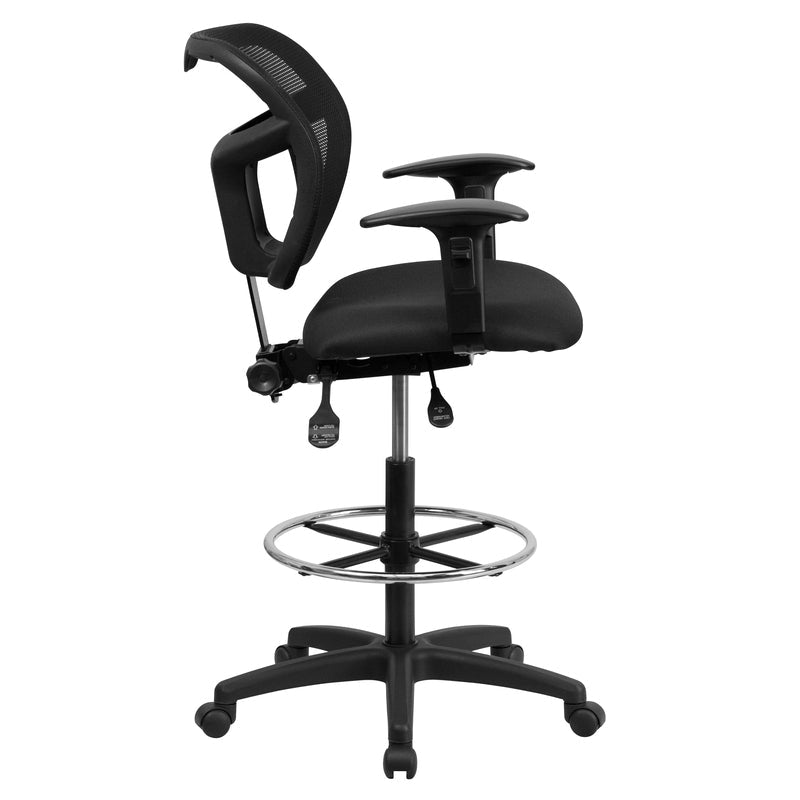Mid-Back Black Mesh Drafting Chair with Back Height Adjustment and Adjustable Arms - Sit Healthier