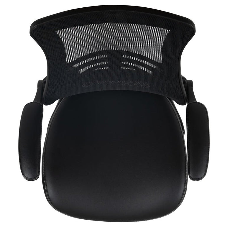 Mid-Back Black Mesh Ergonomic Drafting Chair with LeatherSoft Seat, Adjustable Foot Ring and Flip-Up Arms - Sit Healthier