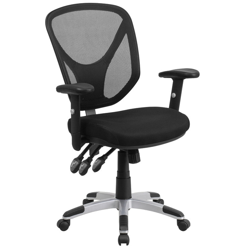 Mid-Back Black Mesh Multifunction Swivel Ergonomic Task Office Chair with Adjustable Arms - Sit Healthier
