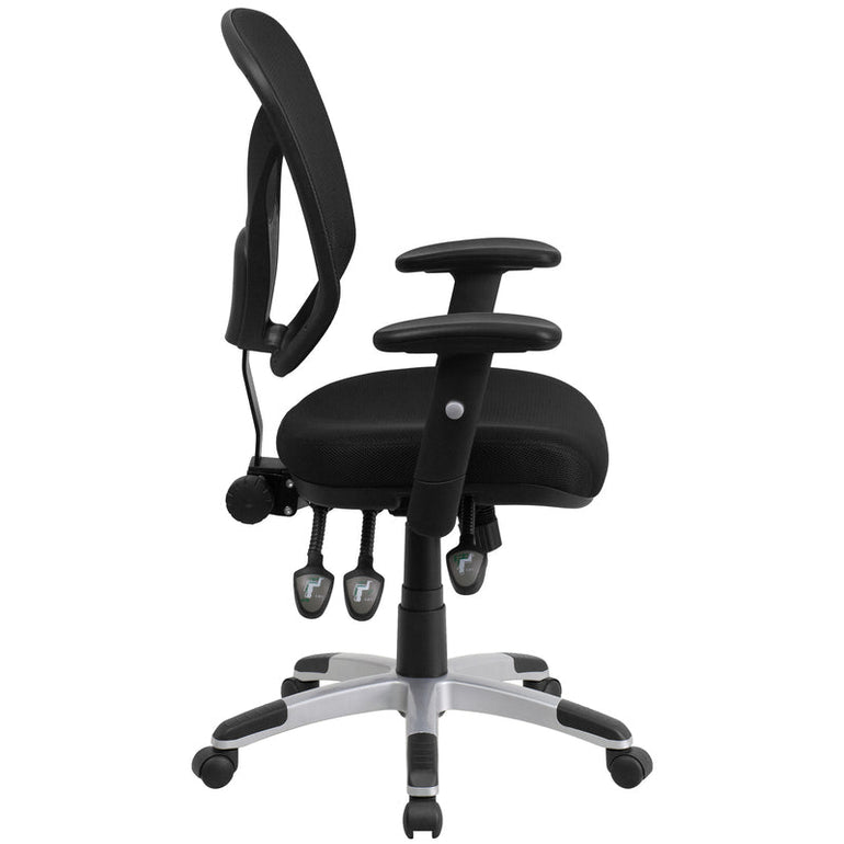 Mid-Back Black Mesh Multifunction Swivel Ergonomic Task Office Chair with Adjustable Arms - Sit Healthier