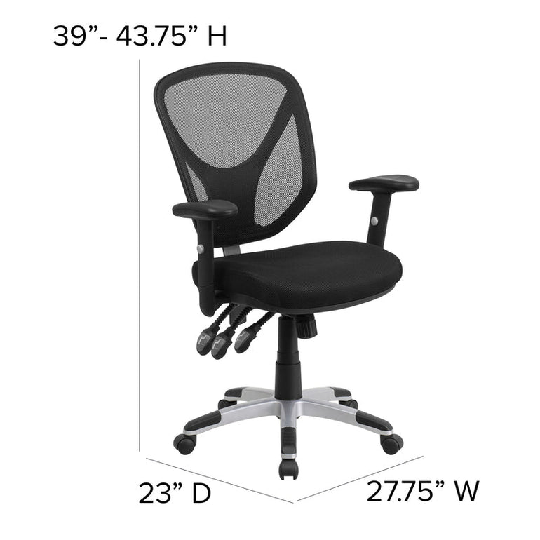 Mid-Back Black Mesh Multifunction Swivel Ergonomic Task Office Chair with Adjustable Arms - Sit Healthier