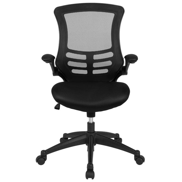 Mid-Back Black Mesh Swivel Ergonomic Task Office Chair with Flip-Up Arms - Sit Healthier