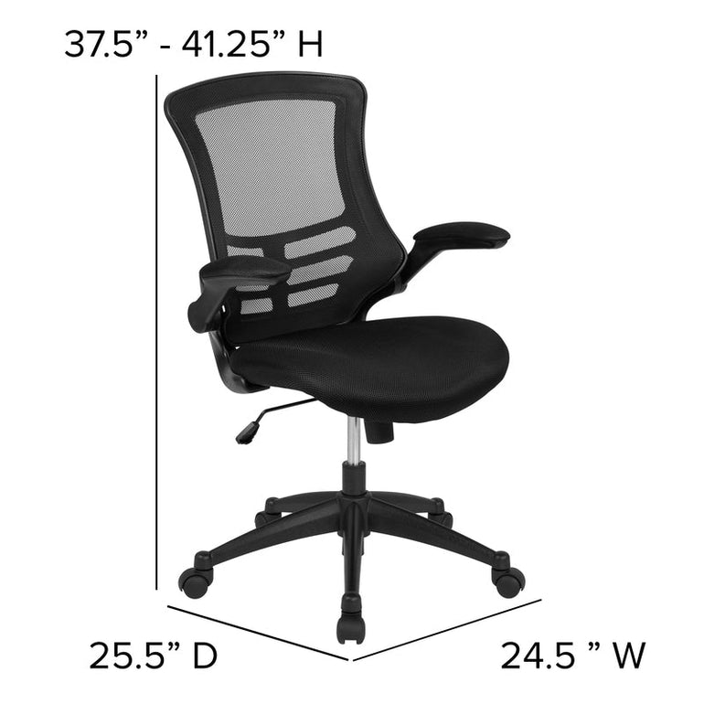 Mid-Back Black Mesh Swivel Ergonomic Task Office Chair with Flip-Up Arms - Sit Healthier