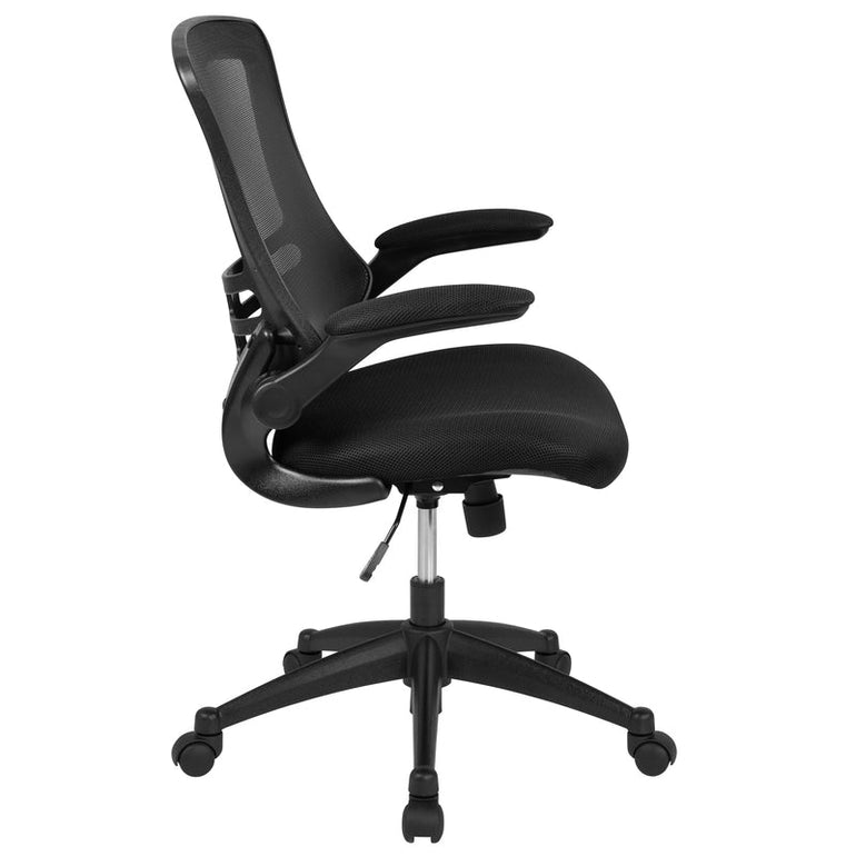 Mid-Back Black Mesh Swivel Ergonomic Task Office Chair with Flip-Up Arms - Sit Healthier