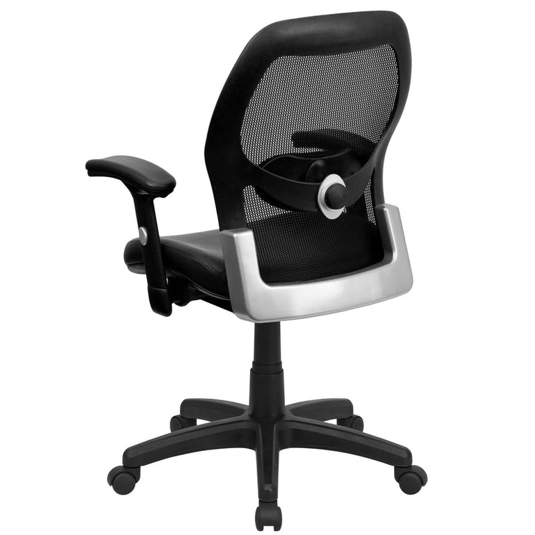 Mid-Back Black Super Mesh Executive Swivel Office Chair with LeatherSoft Seat and Adjustable Lumbar & Arms - Sit Healthier