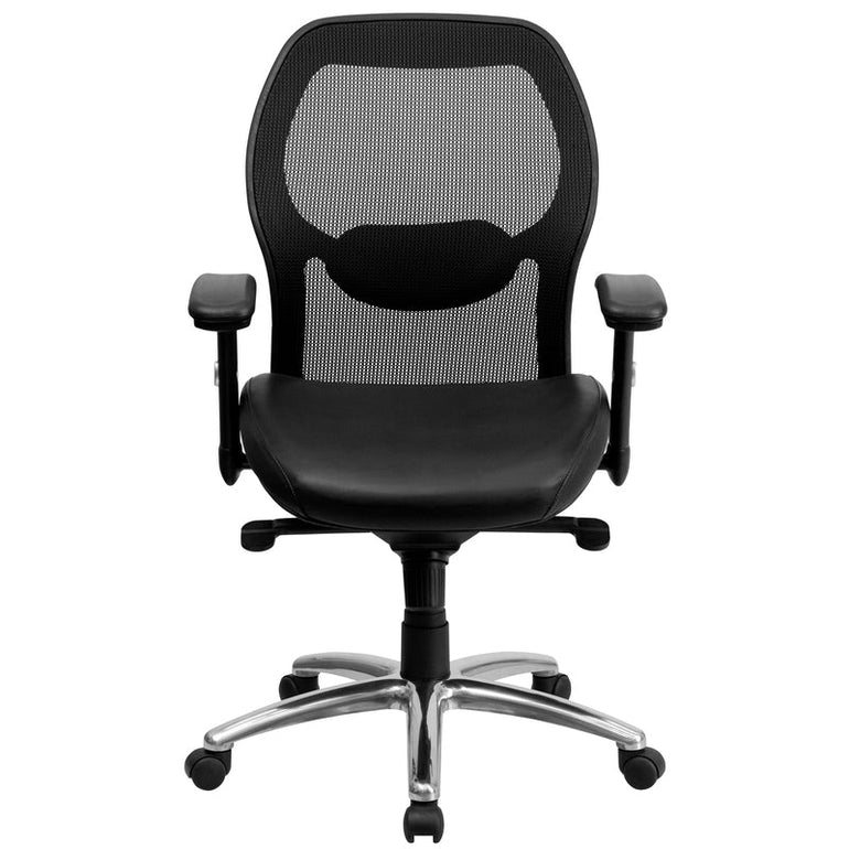 Mid-Back Black Super Mesh Executive Swivel Office Chair with LeatherSoft Seat, Knee Tilt Control and - Sit Healthier