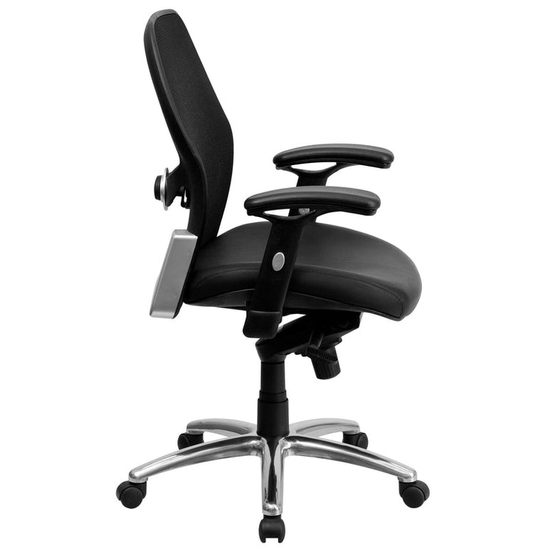 Mid-Back Black Super Mesh Executive Swivel Office Chair with LeatherSoft Seat, Knee Tilt Control and - Sit Healthier
