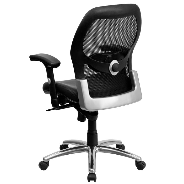 Mid-Back Black Super Mesh Executive Swivel Office Chair with LeatherSoft Seat, Knee Tilt Control and - Sit Healthier