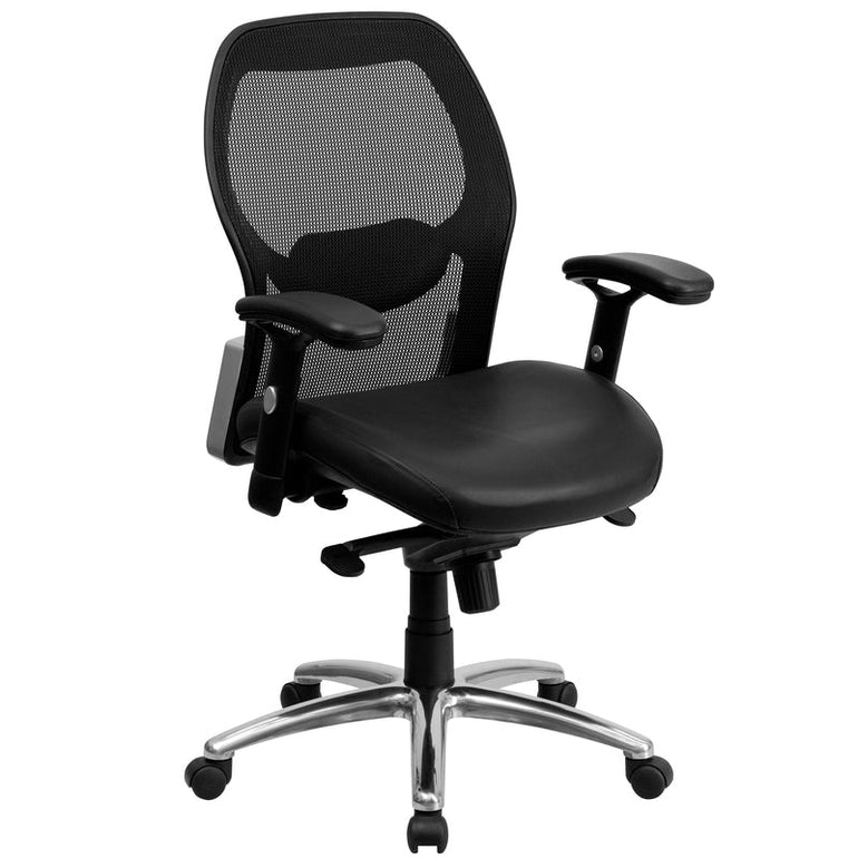 Mid-Back Black Super Mesh Executive Swivel Office Chair with LeatherSoft Seat, Knee Tilt Control and - Sit Healthier