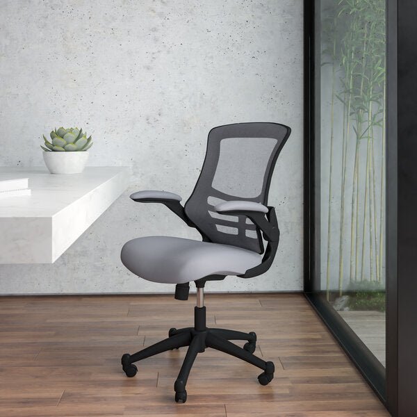 Mid-Back Blue Mesh Swivel Ergonomic Task Office Chair with Flip-Up Arms - Sit Healthier