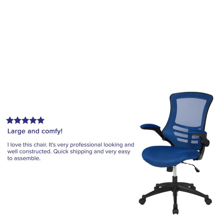 Mid-Back Blue Mesh Swivel Ergonomic Task Office Chair with Flip-Up Arms - Sit Healthier