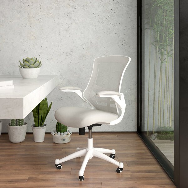 Mid-Back Blue Mesh Swivel Ergonomic Task Office Chair with Flip-Up Arms - Sit Healthier