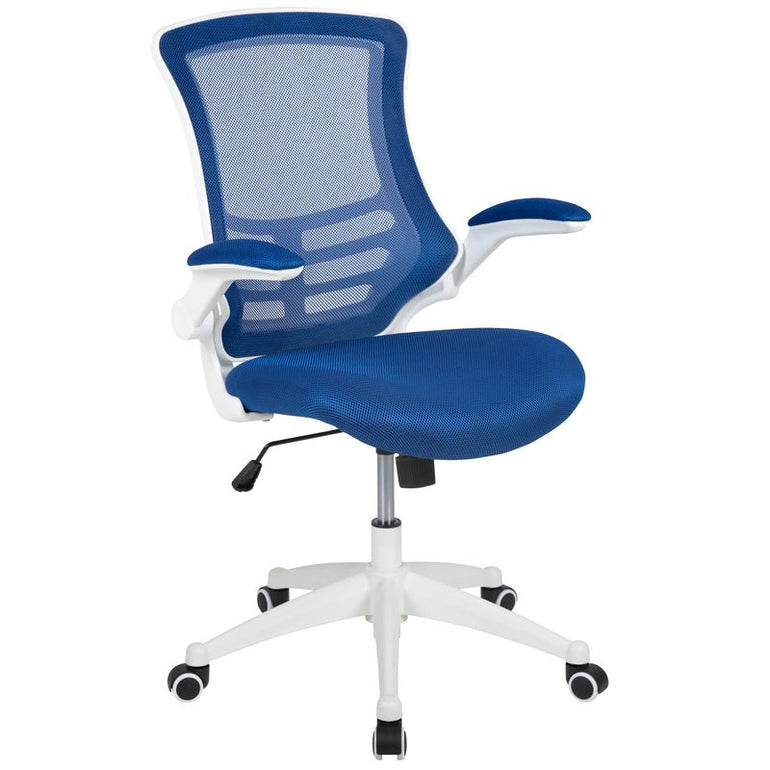 Mid-Back Blue Mesh Swivel Ergonomic Task Office Chair with Flip-Up Arms - Sit Healthier