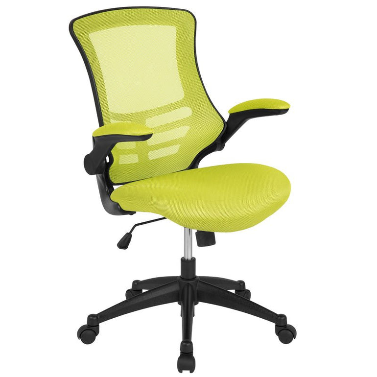 Mid-Back Blue Mesh Swivel Ergonomic Task Office Chair with Flip-Up Arms - Sit Healthier