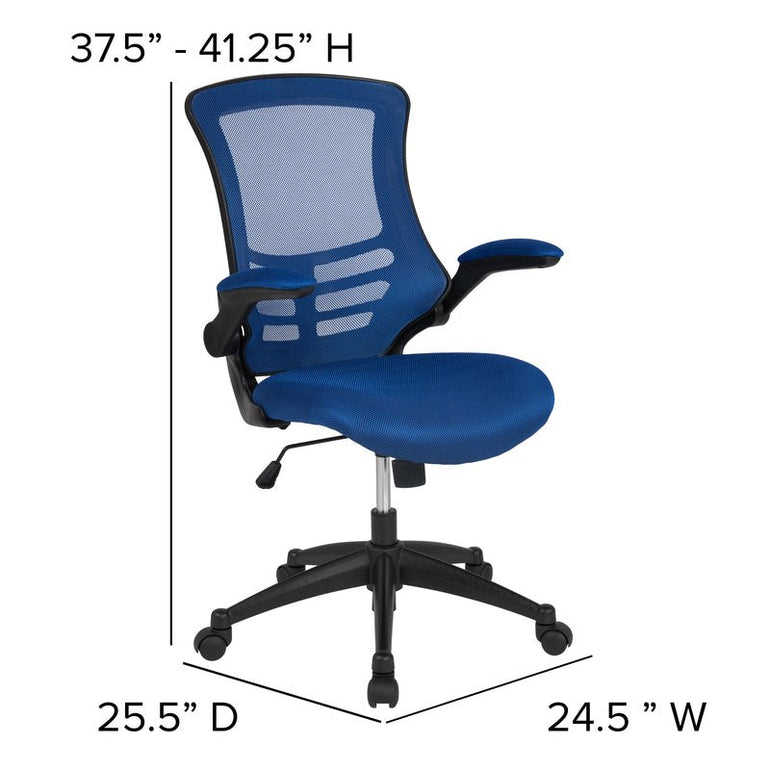 Mid-Back Blue Mesh Swivel Ergonomic Task Office Chair with Flip-Up Arms - Sit Healthier