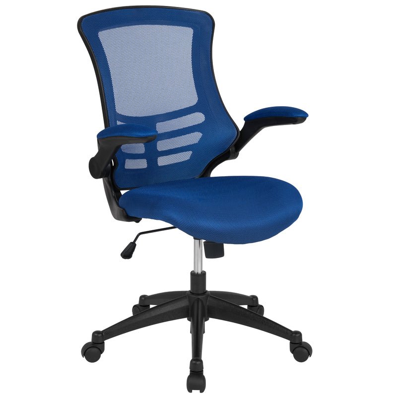 Mid-Back Blue Mesh Swivel Ergonomic Task Office Chair with Flip-Up Arms - Sit Healthier