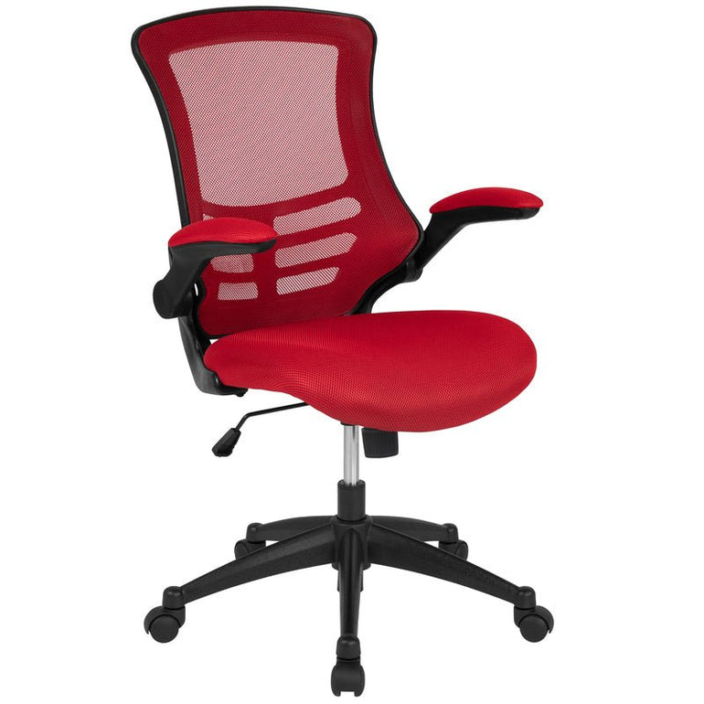 Mid-Back Blue Mesh Swivel Ergonomic Task Office Chair with Flip-Up Arms - Sit Healthier