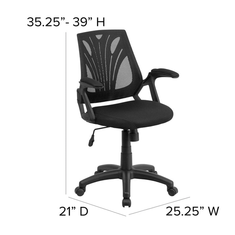 Mid-Back Designer Black Mesh Swivel Task Office Chair with Open Arms - Sit Healthier