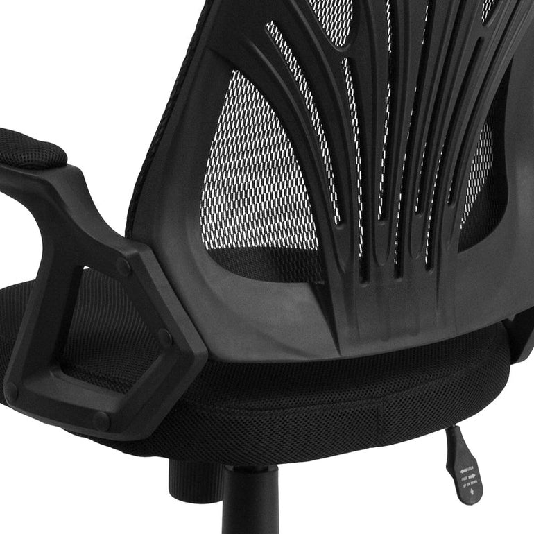 Mid-Back Designer Black Mesh Swivel Task Office Chair with Open Arms - Sit Healthier