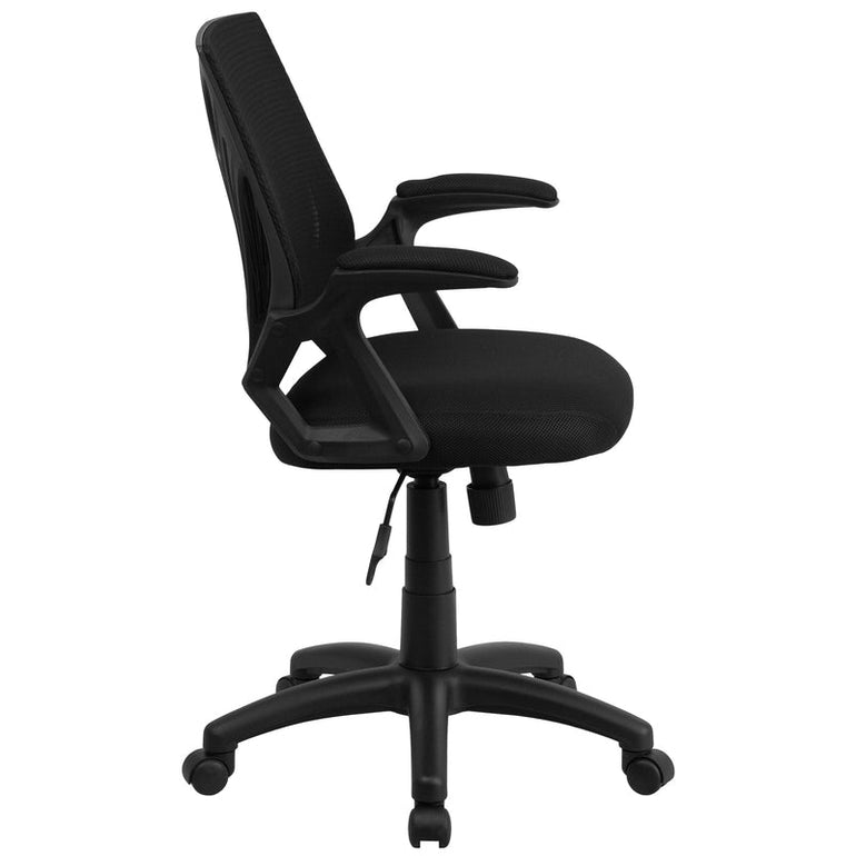 Mid-Back Designer Black Mesh Swivel Task Office Chair with Open Arms - Sit Healthier