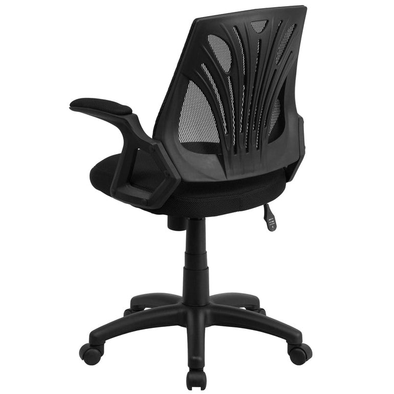 Mid-Back Designer Black Mesh Swivel Task Office Chair with Open Arms - Sit Healthier