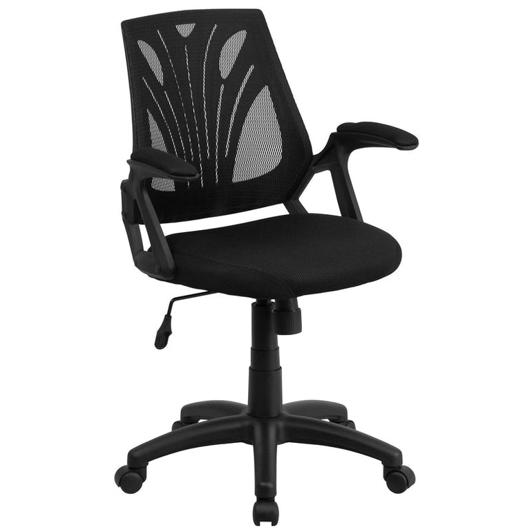 Mid-Back Designer Black Mesh Swivel Task Office Chair with Open Arms - Sit Healthier