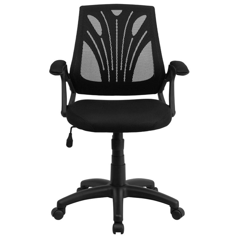 Mid-Back Designer Black Mesh Swivel Task Office Chair with Open Arms - Sit Healthier