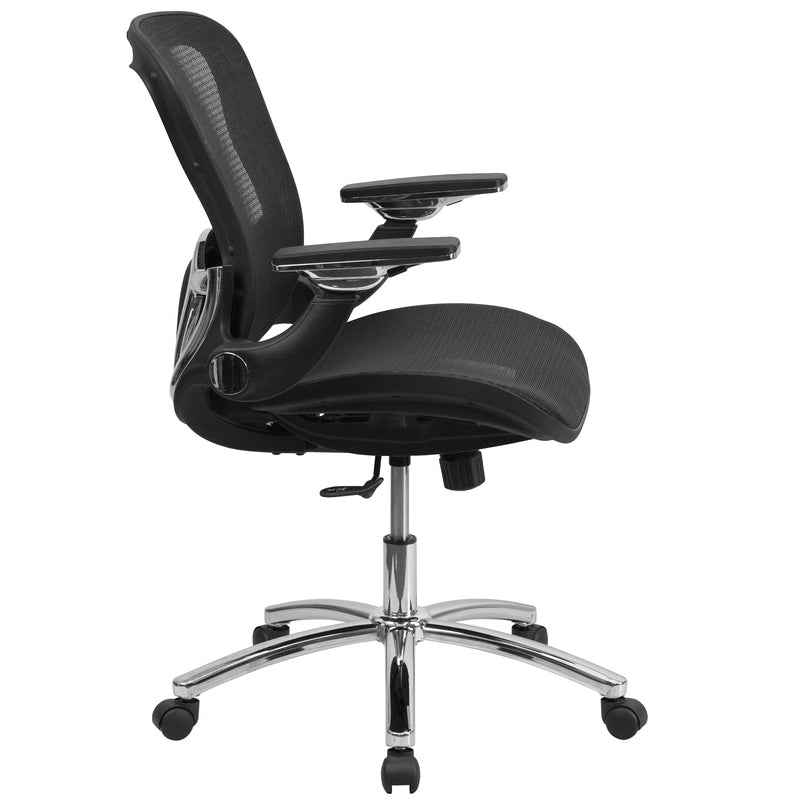 Mid-Back Transparent Black Mesh Executive Swivel Ergonomic Office Chair with Synchro-Tilt & Height Adjustable Flip-Up Arms - Sit Healthier