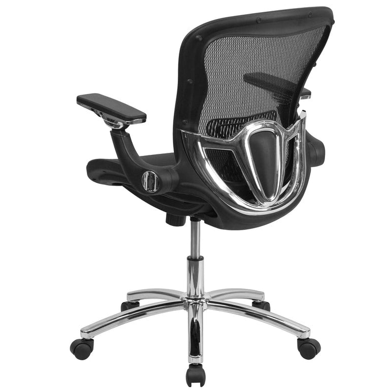 Mid-Back Transparent Black Mesh Executive Swivel Ergonomic Office Chair with Synchro-Tilt & Height Adjustable Flip-Up Arms - Sit Healthier