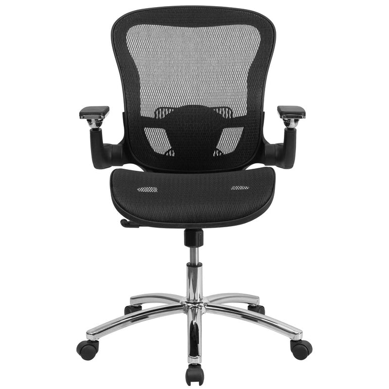 Mid-Back Transparent Black Mesh Executive Swivel Ergonomic Office Chair with Synchro-Tilt & Height Adjustable Flip-Up Arms - Sit Healthier
