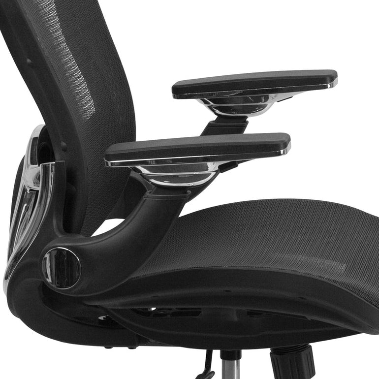 Mid-Back Transparent Black Mesh Executive Swivel Ergonomic Office Chair with Synchro-Tilt & Height Adjustable Flip-Up Arms - Sit Healthier