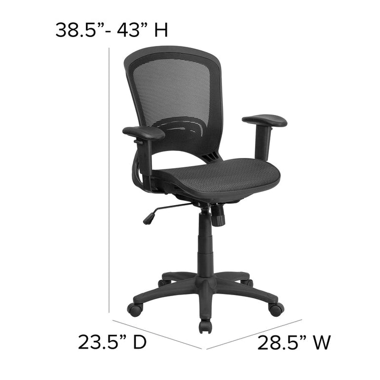Mid-Back Transparent Black Mesh Executive Swivel Office Chair with Adjustable Arms - Sit Healthier